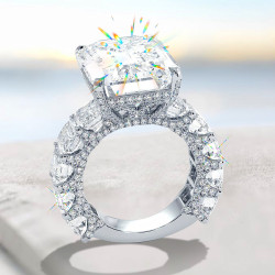 14.2ct Emerald Cut White Sapphire Paved Engagement Ring