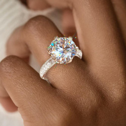 8.5ct Round Cut White Sapphire Paved Engagement Ring