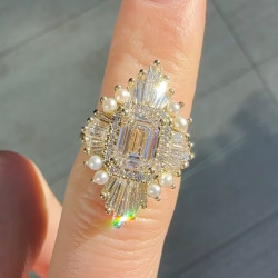 3.8ct Vintage Emerald Cut White sapphire Engagement Ring