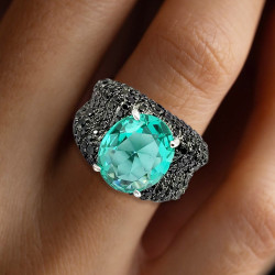 8.2ct Oval Cut Mint Green Paved Cocktail Ring