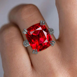10ct Cushion Cut Garnet Paved Black Sapphire Engagement Ring