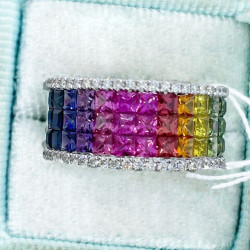 5ctw Princess Cut Three Row Rainbow Wedding Band