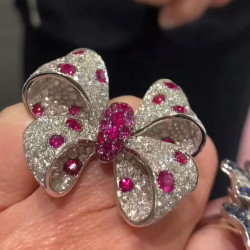 Ruby and White Sapphire Paved Bowknot Cocktail Ring