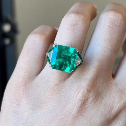 12ct Asscher Cut Emerald Vintage Cocktail Ring