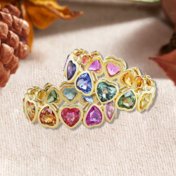 9ctw Heart Cut Multicolor Sapphire Rainbow Eternity Ring