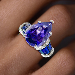 5.4ct Pear Cut Blue Sapphire Engagement Ring