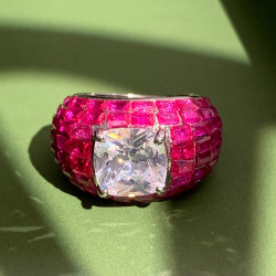 5ct Cushion Cut White Sapphire Ruby Engagement Ring