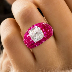 5ct Cushion Cut White Sapphire Ruby Engagement Ring