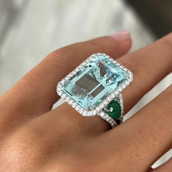 14ct Emerald Cut Aquamarine European Shank Engagement Ring
