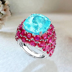 12ct Cushion Cut Paraiba Tourmaline and Ruby Cocktail Ring