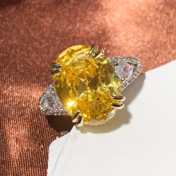 9.3ct Oval Cut Yellow Sapphire Engagement Ring