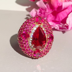 5.8ct Oval Cut Ruby Allover Paved Vintage Cocktail Ring