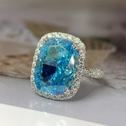 8ct Cushion Cut Blue Sapphire Halo Paved Cocktail Ring