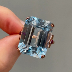 14ct Emerald Cut Aquamarine Vintage Cocktail Ring