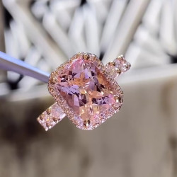 6ct Cushion Cut Morganite Pink Sapphire Halo Engagement Ring
