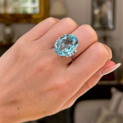 15ct Oval Cut Aquamarine Classic Cocktail Ring