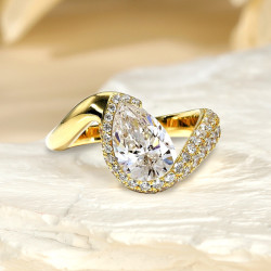 4.2ct Pear Cut Asymmetric Cloud Bypass Paved Engagement Ring