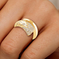 Flush Set Asymmetric Contemporary Cocktail Ring