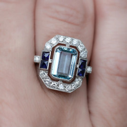4ct Emerald Cut Aquamarine Art-deco Cocktail Ring