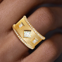 Bezel Set Princess Cut Modern Matte Wedding Band