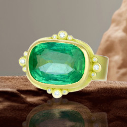 12ct East-West Cushion Cut Emerald Vintage Cocktail Ring