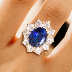 5ct Oval Cut Tanzanite Blue Sapphire Daisy Engagement Ring