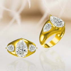 5.7ct Pear Cut Three Stone Chunky Engagement Ring