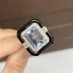 5ct Emerald Cut Aquamarine Gorgeous Art-deco Cocktail Ring