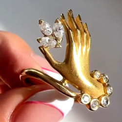 Marquise Cut Vintage Sandblasted Love Hand Promise Ring