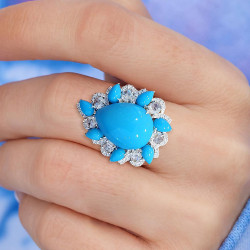 6ct Pear Cut Turquoise Vintage Halo Cocktail Ring