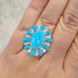 5.8ct Oval Cut Turquoise Vintage Halo Cocktail Ring