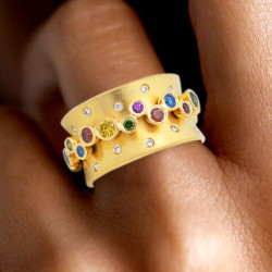 Clustered Multicolor Sapphire Vintage Cocktail Ring