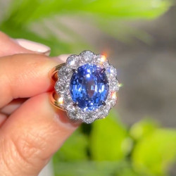 5ct Oval Cut Tanzanite Blue Sapphire Halo Cocktail Ring