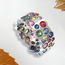6.5ctw Flush Set Multicolor Sapphire Starry Rainbow Ring