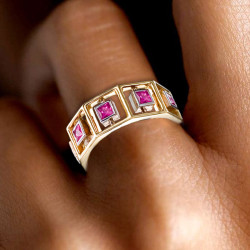 3.2ctw Princess Cut Ruby Hollow Modern Wedding Band