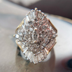 6ctw Round and Baguette Cut Clustered Vintage Statement Ring