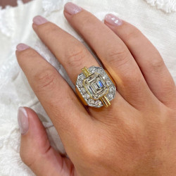 4ct Emerald Cut White Sapphire Two Tone Cocktail Ring