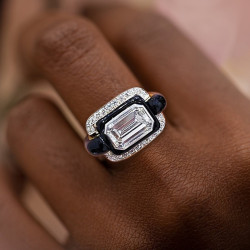 5.3ct Emerald Cut White Sapphire Enamel Cocktail Ring
