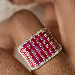 8ctw Ruby and White Sapphire Bold Unisex Cocktail Ring