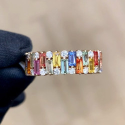 4ctw Baguette Cut Rainbow Sapphrie Eternity Ring