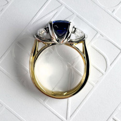 4ct Cushion Cut Blue Sapphire Two Tone Three Stone Ring