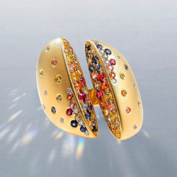 Flush Set Rainbow Sapphire Split Shank Cocktail Ring
