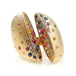 Flush Set Rainbow Sapphire Split Shank Cocktail Ring