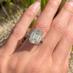 2.5ct Emerald Cut White Sapphire Three-Stone Engagement Ring