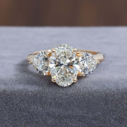 2.5CT Oval Cut Three-Stone White Sapphire Yellow Gold Ring