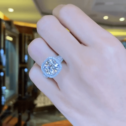 Halo Cushion Cut Sterling Silver Engagement Ring