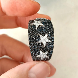 Two Tone Paved Star Bold Men's Ring