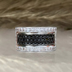 Paved White and Black Sapphire Men's Ring