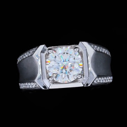 2ct Round Cut White Sapphire Matte Men's Ring
