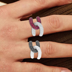 Paved White Black Sapphire Bold Knot Unisex Ring